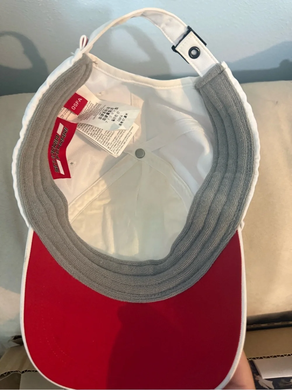 Supreme White Baseball Cap with Red Visor and Gray Sweatband
